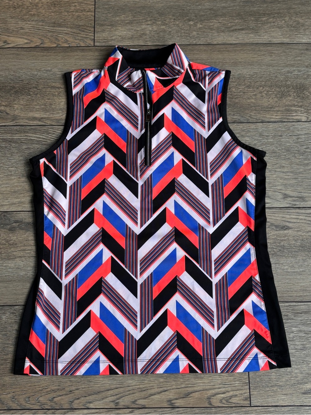 Tail White Label Sleeveless Quarter Zip Golf Top Shirt Blue Orange White Sz M